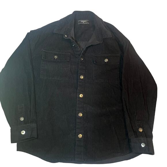 Forever 21 Black Corduroy Shacket Button Front Long Sleeve Jacket Mens Medium - Picture 1 of 7